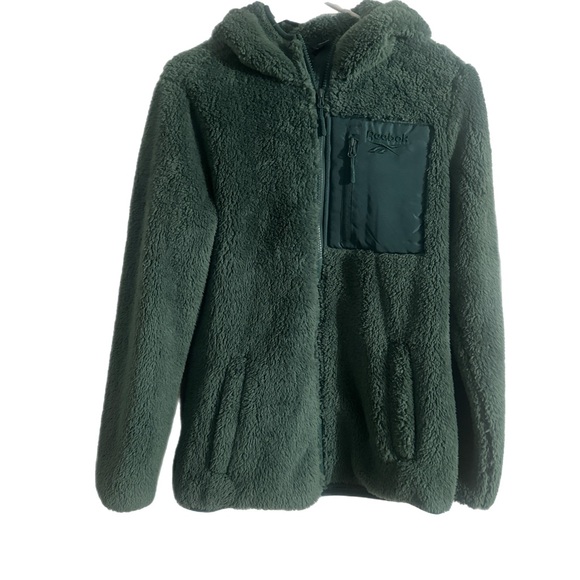 NWT Women’s Green Reebok Faux Fur Hooded Jacket-Size S - Picture 2 of 6